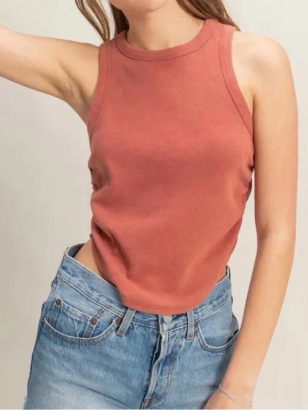 Madewell Sleeveless Crewneck Halter Tank in Burnt Coral Orange, Size Medium